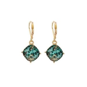 Blue Print Cushion Cut Euro Earrings